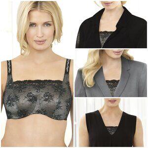 Set of 3! 44C Glamorise WONDERWIRE Bra (CAMISOLE / CAMI) Stretch-Lace Black NEW